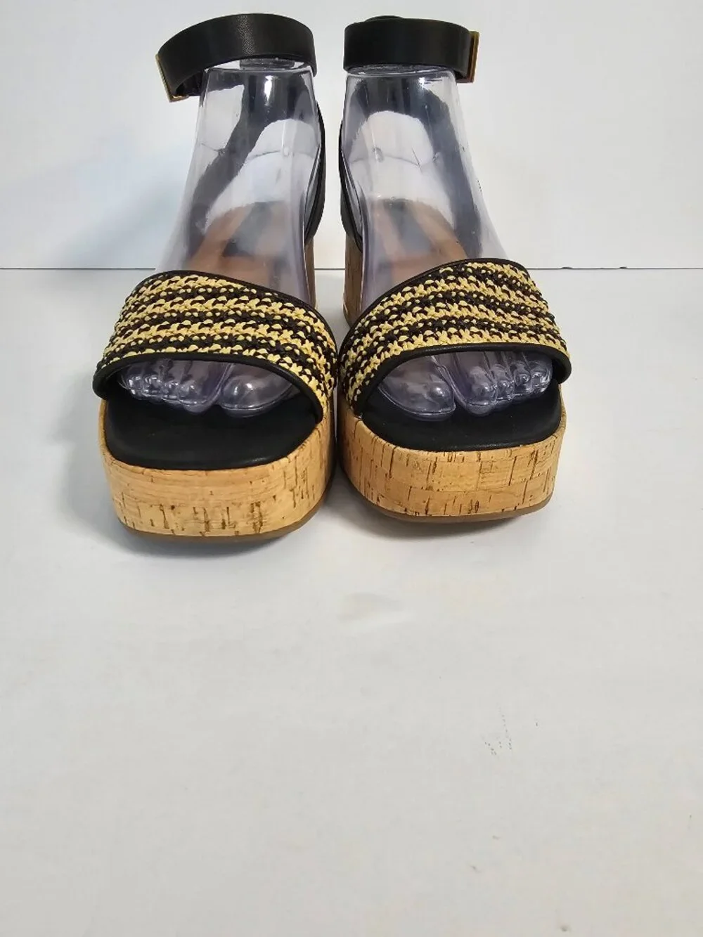 Franco Sarto Sandals Platform Cork Woven Beach Black Tan 9 - Picture 4 of 12
